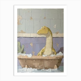 Brushstrokes Dinosaur In A Bath 4 Art Print