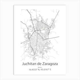 Juchitan De Zaragoza,Mexico Minimalist Map Art Print