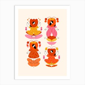 Four Little Girls Flowers Art Print