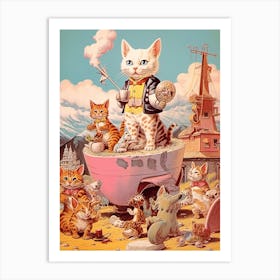 Cowboy Kittens Illustration Kitsch 3 Art Print