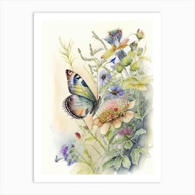 Butterfly In Garden Watercolour Ink 1 Art Print