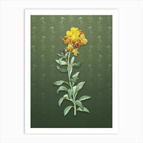 Vintage Yellow Wallflower Bloom Botanical on Lunar Green Pattern n.0542 Art Print