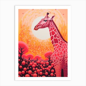Giraffe In The Sunset Orange Tones 4 Art Print