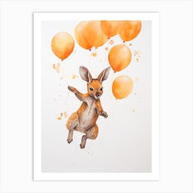 Kangaroo Flying With Autumn Fall Pumpkins And Balloons Watercolour Nursery 4 Art Print