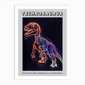 Neon Outline Dinosaur Illustration 1 Poster Art Print