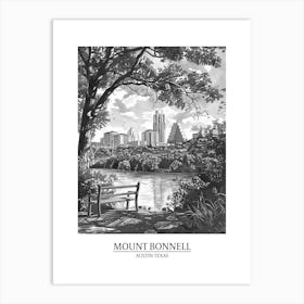 Mount Bonnell Austin Texas Black And White Drawing 3 Poster Art Print
