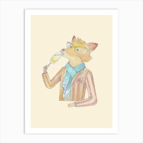 Fox and sparkling wine Art Print