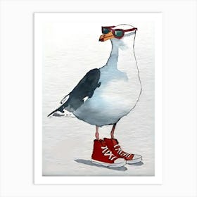 Seagull With Red Sneakers Art Print