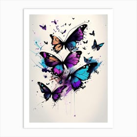 Butterflies Flying In The Sky Graffiti Illustration 2 Art Print
