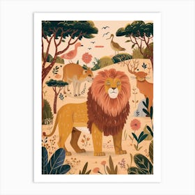 Barbary Lion Interaction Illustration 1 Art Print