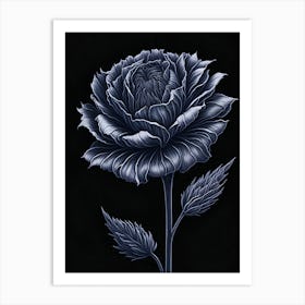 A Carnation In Black White Line Art Vertical Composition 54 Art Print