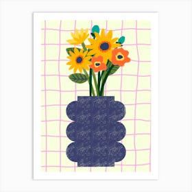 Yellow Flowers On A Blue Vase Art Print Art Print