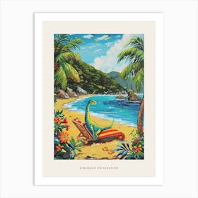 Dinosaur On A Sun Lounger On The Beach 2 Poster Art Print