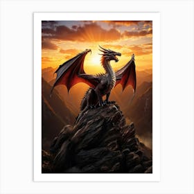 Earth Dragon Emerging From A Mountain Range Scales Reflecting The Suns Glory Slumbering Beneath A Art Print