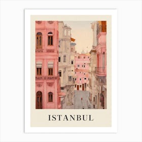 Istanbul Turkey 4 Vintage Pink Travel Illustration Poster Art Print