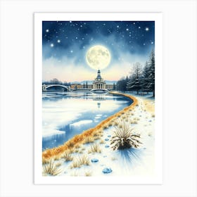 Winter Night By The Lake Art Print