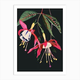 Neon Flowers On Black Fuchsia 1 Art Print