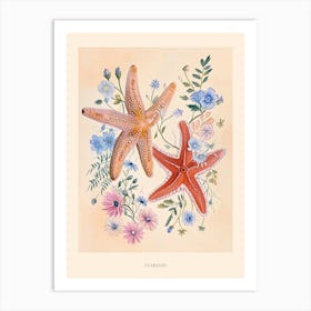 Folksy Floral Animal Drawing Starfish Poster Art Print