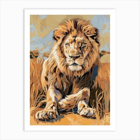 African Lion Relief Illustration Symbolism 3 Art Print