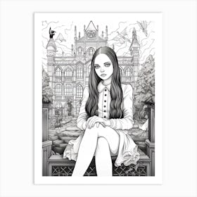 Nevermore Academy With Wednesday Addams Line Art 00 Fan Art Art Print