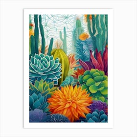 Tropical Botanic Cactus And Succulent, Plants And Flowers Art Print