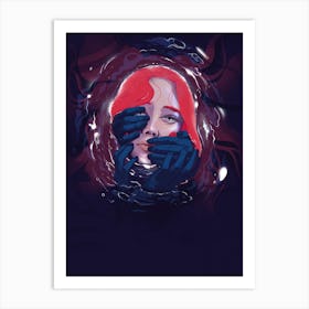 Underwater, Sad eyes, Girl Portrait, Drowning, Dark water, Art Print Art Print