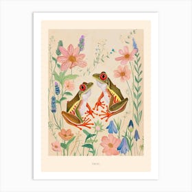 Folksy Floral Animal Drawing Frog Poster Art Print