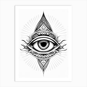 Transcendence, Symbol, Third Eye Simple Black & White Illustration 3 Art Print