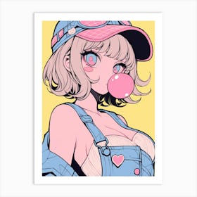 Anime Girl Blowing Bubbles Art Print