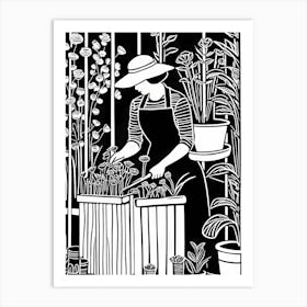 Just a girl who loves Gardening, Lion cut inspired Black and white Stylized portrait of a woman Gardening, 239 Art Print