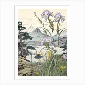 Hanashobu Japanese Water Iris 2 Japanese Botanical Illustration Art Print