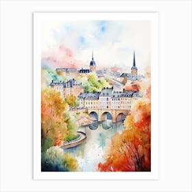 Luxembourg City Luxembourg In Autumn Fall, Watercolour 2 Art Print