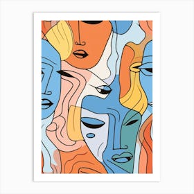 Colourful Abstract Face Line Drawing 2 Art Print