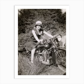 Young Lady On A Coventry Eagle Motorbike 1920s Black & White Art Print