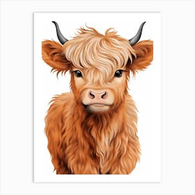 Simple Illustrative Painting Of Baby Highland Cow 1 Art Print