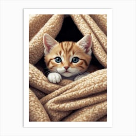 Kitten Peeking Out Of Blanket Art Print