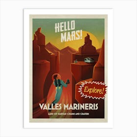 Hello Mars! Valles Marineris — Vintage retro space poster, retrofuturism poster, retro space, propaganda poster Art Print