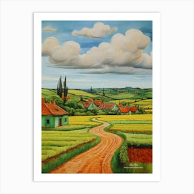 Green plains, distant hills, country houses,renewal and hope,life,spring acrylic colors.25 Art Print