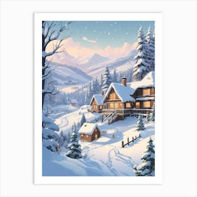 Winter Village Landscape Art Print