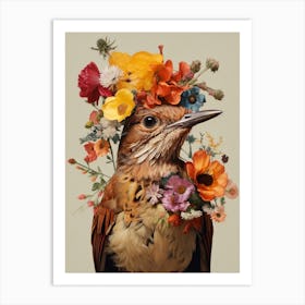 Bird With A Flower Crown Hermit Thrush 4 Art Print