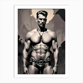 Jeffrey Hunk Man In Leather Gay Themed Monochrome Art Art Print