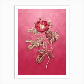 Vintage Red Portland Rose Botanical in Gold on Viva Magenta n.0705 Art Print