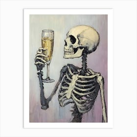 Skeleton Holding A Glass Of Champagne Art Print