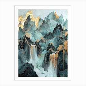 Karst Mountains Golden Peaks - Geometric Abstraction Art Print