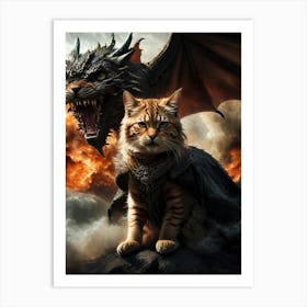 Cat And Dragon Art Print