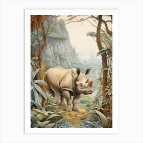 Rhino In The Archway Of The Trees Realistic Illustration 2 Art Print