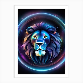 Neon Lion Head Art Print