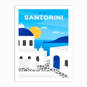 Greece, Santorini — Retro travel minimalist poster 2 Art Print