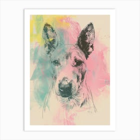 Bull Terrier Dog Pastel Line Watercolour Illustration  2 Art Print