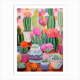 Cactus Painting Maximalist Still Life Mammillaria Cactus 1 Art Print